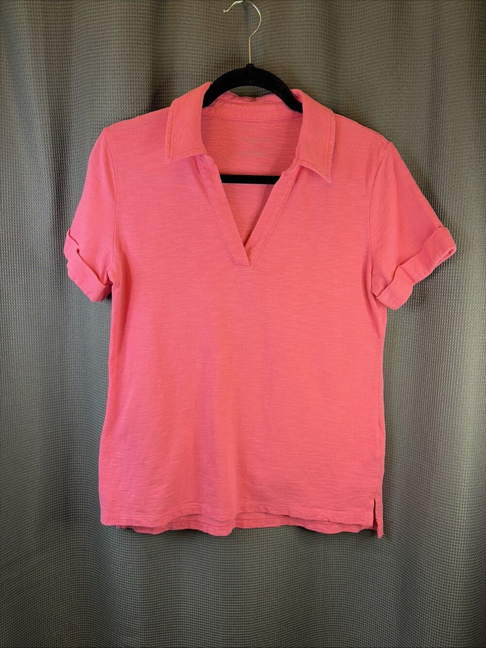 Talbots Women’s Slit Collared Neck Pink 100% Cotton Short Sleeve Top Size Small